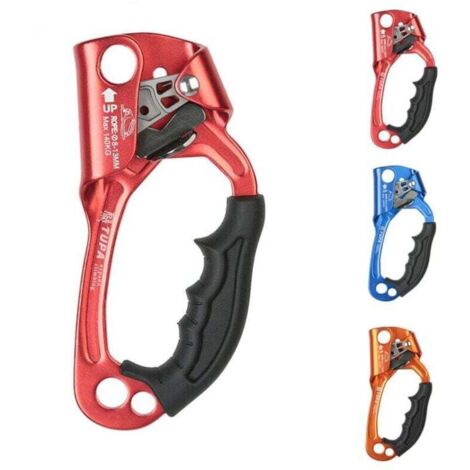 Pince de via ferrata, poignée ascendante, outil pour corde d'escalade, équipement d'escalade et d'élagage, alliage aluminium-magnésium forgé à chaud, convient pour 8-12 mm/rouge [main droite]