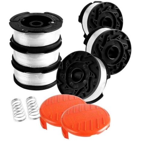 Lot de 8 bobines de fil de coupe-herbe, compatibles avec les coupe-herbe Black & Decker, bobine de fil de coupe-herbe, 6 fils de coupe-herbe, 2 couvercles, 2 ressorts, (1/4)