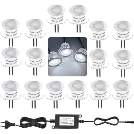 Litzee – Kit d'éclairage LED encastré 12V IP67 – 4000K blanc naturel – 16 lumières pour escalier, salle de bain, jardin, intérieur et extérieur