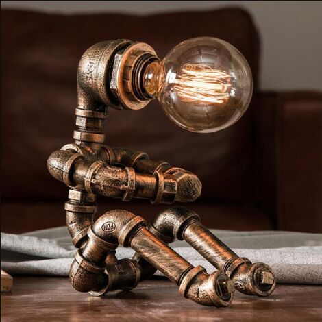 Litzee – Lampe de bureau rétro industriel en métal – Culot E27 pour ampoule LED – Design élégant pour salon, chambre, bureau – Douille bronze