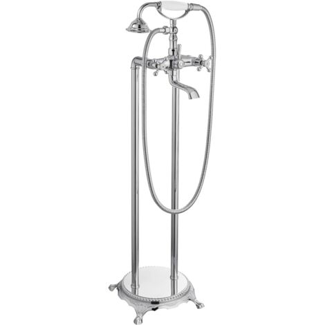 Coocheer – Robinet de baignoire sur pied chromé – Douche à double jet croisé – Bec haut débit en laiton massif – Design rétro pour salle de bain (1/5)