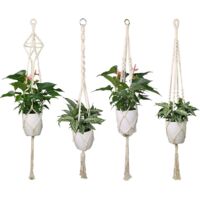 Litzee – Lot de 4 suspensions en corde macramé – Longueur 104 cm – Corde de coton robuste – Pour pots de 5 à 25 cm de diamètre