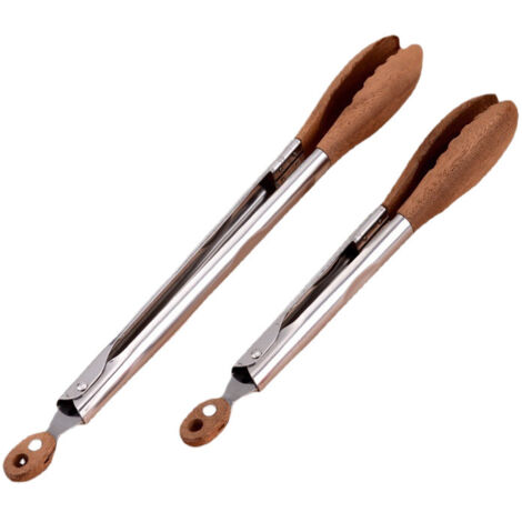 pince a aliments en acier inoxydable manche en noyer 9 pouces pour barbecue tete en forme de fleur (1/4)