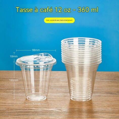 gobelets transparents en plastique jetables avec couvercles pour jus cafe the au citron the au lait lot de 50 pieces