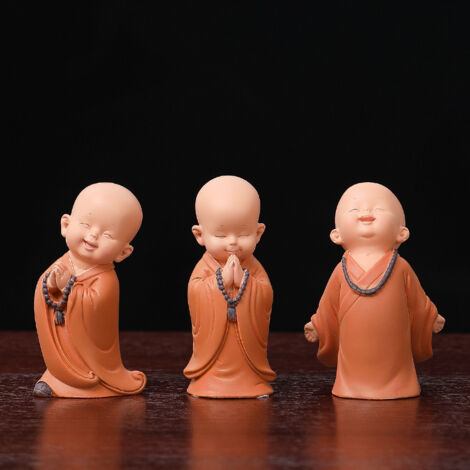 Set de 3 Figurines de Petits Moines en Résine, Décoration Zen Chinoise pour Bureau et Maison, 13×8×9cm (1/2)