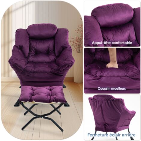 Fauteuil relax, fauteuil confortable avec repose-pieds pliable et poche latérale, petit fauteuil au style simple pour chambre, salon ou balcon (1/4)