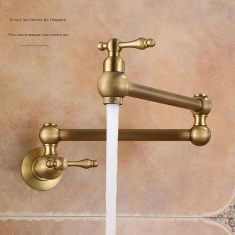 Robinet Murale Pliable en Laiton Massif Antique, Robinet d'Eau Froide Simple pour Cuisine et Extérieur (1/2)