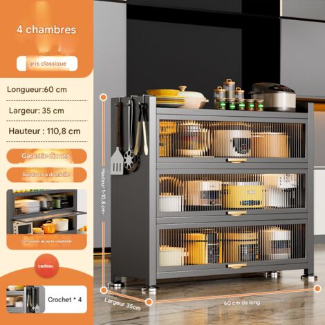 Armoire de Rangement de Cuisine au Sol à 4 Niveaux en Acier au Carbone, Meuble de Stockage avec Portes à Rabattement, Gris Élégant, 60×35×110.8cm (1/4)