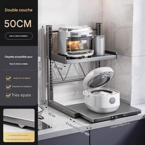 Étagère de Rangement Extensible à 2 Niveaux pour Four à Micro-Ondes, Support de Comptoir pour Appareils de Cuisine, Gris Pistolet, 30×35cm, Réglable en Hauteur (1/2)