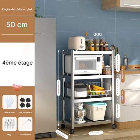 Étagère de Cuisine au Sol à 4 Niveaux en Acier Inoxydable, Support Mobile pour Four à Micro-ondes, Four et Ustensiles, 50×33×131cm (1/3)