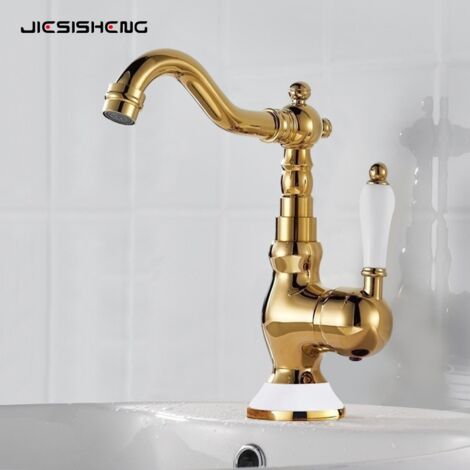 Robinet de Salle de Bain et Cuisine Vintage en Laiton, Mélangeur Chaud/Froid Anti-Éclaboussures, Style Français Luxe pour Lavabo et Évier (1/4)