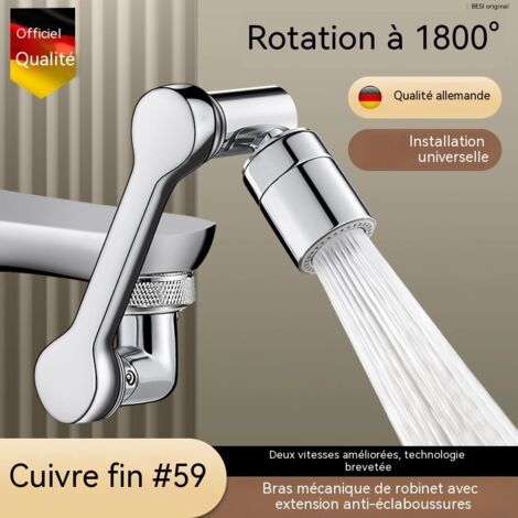 Robinet Extensible à Bras Mécanique 1440°, Mousseur Anti-Éclaboussures, Rotatif à 360°, Adaptateur Universel pour Salle de Bain et Cuisine (1/4)