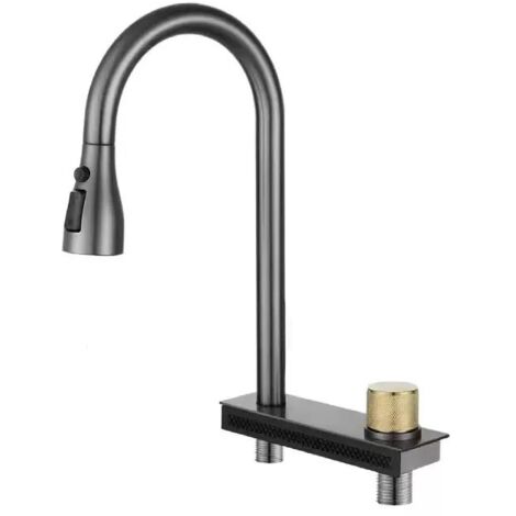 Robinet de Cuisine Extensible en Acier Inoxydable, Robinet à Tirage avec Jet Cascade, Mitigeur Eau Froide et Chaude pour Évier (1/4)