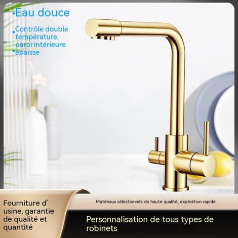 Robinet de Cuisine 3-en-1 pour Eau Purifiée, Mitigeur Eau Froide & Chaude, Rotatif Anti-Éclaboussures, pour Évier Domestique (1/2)