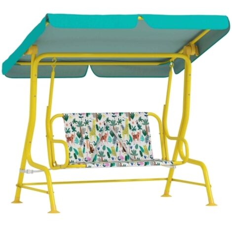 Balançoire Hollywood 2 places pour enfants, avec pare-soleil réglable et ceinture de sécurité, pour enfants de 3 à 6 ans jusqu'à 60 kg, 112 x 75 x 120 cm, verte (1/4)