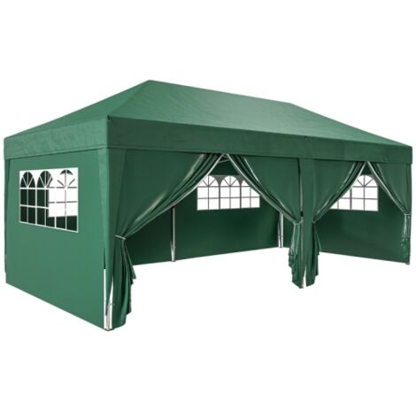 Pavillon d'environ 6 x 3 m, robuste et pliable, résistant à l'hiver, avec fenêtre, porte zippée, panneaux latéraux et protection UV. (1/4)