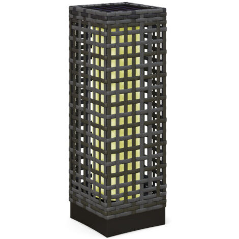 Lampe solaire en rotin, balise étanche avec capteur de luminosité, éclairage LED automatique pour jardin ou balcon, gris acier (1/4)