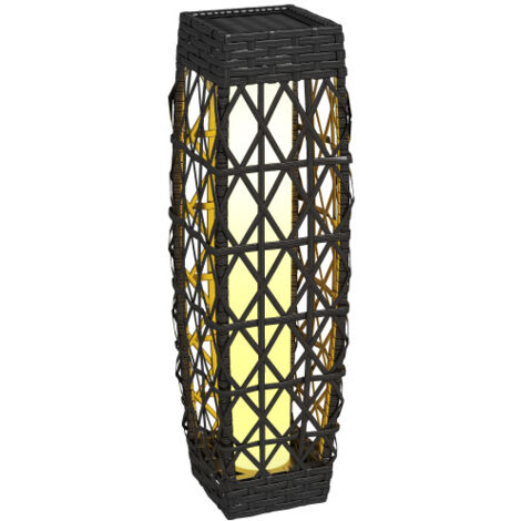 Lampe de jardin solaire LED avec rotin et capteur de lumière, grise, résistante aux UV pour une utilisation en extérieur (1/4)