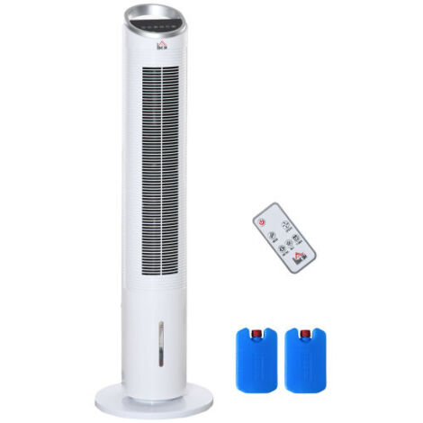 Ventilateur tour rafraîchisseur d'air avec refroidissement par eau, 60 W, télécommande, humidification, minuterie 8 h pour pièces jusqu'à 20 m², Ø 30 x 100,8 H cm