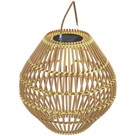 Lampe solaire de jardin en rotin étanche avec capteur de lumière, design cylindrique, jaune, pour une utilisation extérieure (1/4)