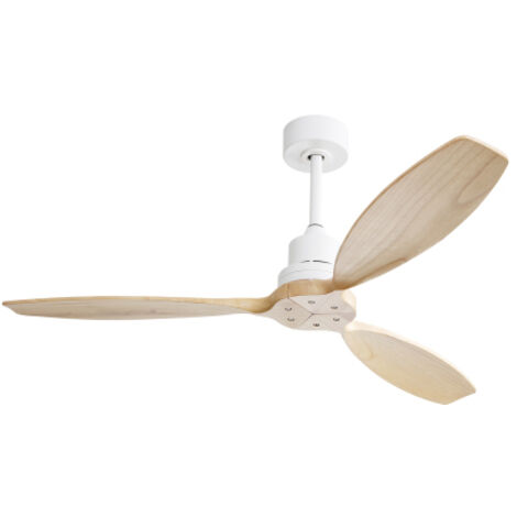Ventilateur de plafond de 132 cm (52 pouces) sans éclairage, avec pales en bois massif, 6 vitesses et télécommande, idéal pour terrasse et salon. (1/4)