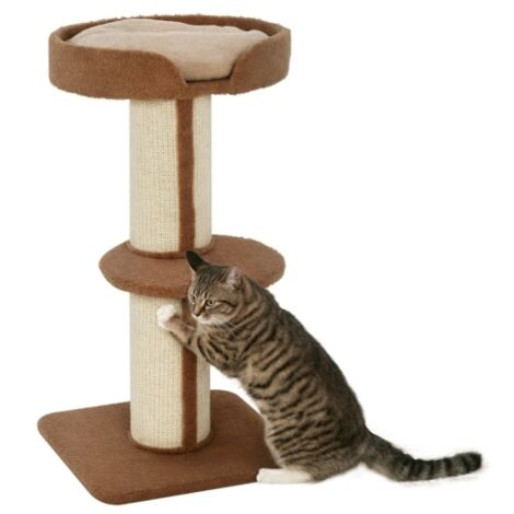 Arbre à chat de 91 cm avec poteaux en sisal, plateforme, coussins, griffoir à plusieurs niveaux, pour chats de taille moyenne, marron clair (1/3)