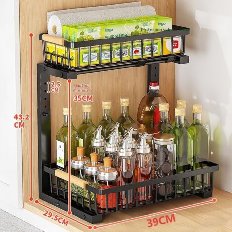 etagere reglable sous l'evier de cuisine tiroir coulissant pour plan de travail maison rangement condiments