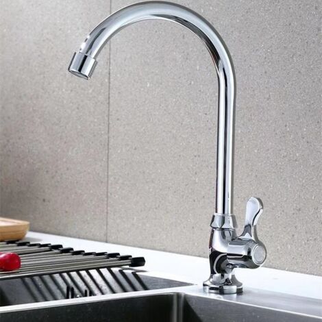 robinet a eau unique tuyau flexible haute resistance rotation universelle robinet vertical a col long pour evier de cuisine bac a legumes (1/3)