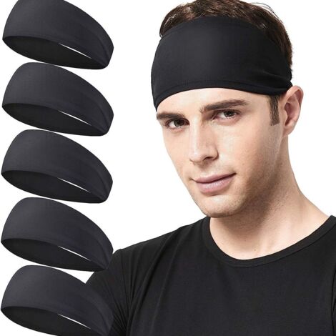 bandeau de sport noir uni pour hommes et femmes absorbant la sueur pour course fitness yoga serre-tete (1/3)