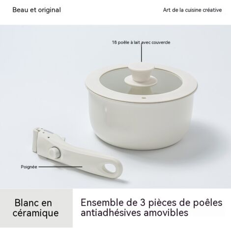 set de poeles antiadhesives glaçure céramique interieure et exterieure manche amovible convient a toutes les cuisieres tres vendu (1/3)