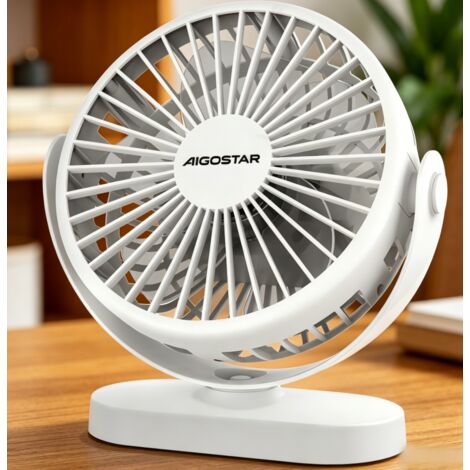 Ventilateur de table Aigostar 6 pouces 5 pales, 3 vitesses, batterie rechargeable 1500mAh, silencieux et portable blanc, ventilateur USB pour maison, bureau et chambre (1/3)