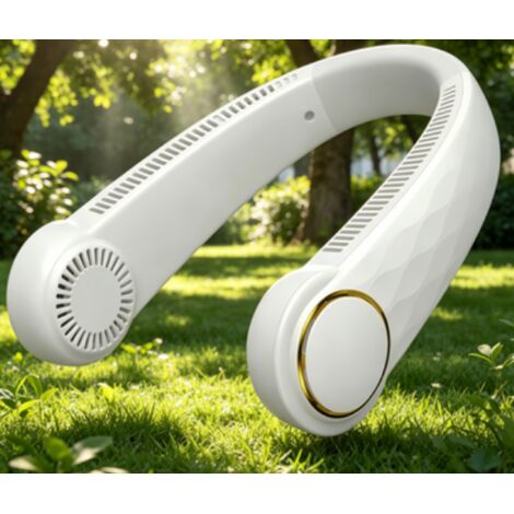 Ventilateur de cou sans pales Aigostar blanc, batterie 2000mAh rechargeable, 3 vitesses réglables, angle ajustable, ventilateur portable léger et silencieux pour activités extérieures, sport et loisir (1/2)