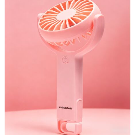 Mini ventilateur à main Aigostar rose 3 pouces 7 pales, 5 vitesses réglables, batterie 1200mAh rechargeable, ventilateur portable compact silencieux pour la maison et les voyages (1/3)