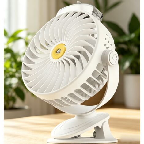Ventilateur articulé à pince Aigostar 6 pouces 3 pales, 5 vitesses réglables, batterie 2400mAh rechargeable, modèle blanc multifonction, ventilateur compact silencieux idéal pour lit bébé, poussette e (1/3)