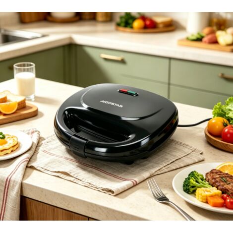 Machine à sandwich triangulaire Aigostar 750W, sandwichière à double chauffe uniforme, plaque antiadhésive, appareil compact pour petit déjeuner et repas rapide (1/2)