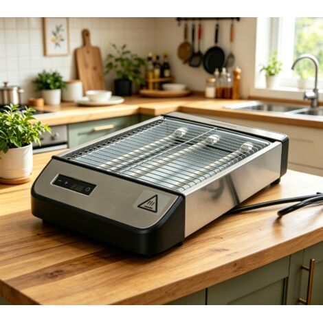 Grille-pain électrique Aigostar 1000W en acier inoxydable, 6 niveaux de température réglables, fonction décongélation et réchauffage, design compact, appareil multifonction pour petit déjeuner maison (1/3)