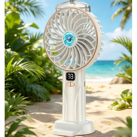 Ventilateur portable mini Aigostar blanc et doré 4,3 pouces, 3 pales et 5 vitesses réglables, batterie 2400mAh rechargeable, livré avec support de table, ventilateur compact silencieux pour maison, bu (1/3)
