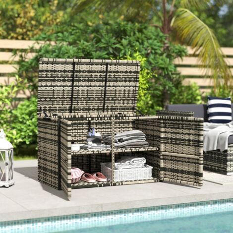 Coffre de jardin en résine tressée, coffre de rangement extérieur 350 L à 2 niveaux avec vérin à gaz, dimensions 118 x 57 x 69 cm, gris mélangé, résistant aux intempéries et imperméable (1/5)