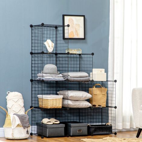 Étagère cube modulable DIY noire à 9 compartiments en treillis métallique, montage facile structure robuste, meuble de rangement gain de place, idéal salon et chambre à coucher (1/5)
