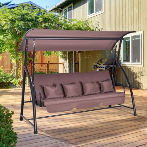 Balancelle Hollywood Marron avec Fonction Inclinable, Mobilier de Jardin et Terrasse, Dimensions 215 x 120 x 165 cm (1/3)