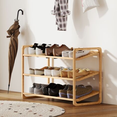 Étagère à chaussures en bambou naturel à 3 niveaux, capacité pour 12 paires, structure à lattes aérée, dimensions 76 x 33 x 50,8 cm, idéale pour entrée et chambre (1/4)