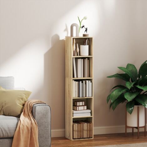 Bibliothèque étagère de rangement naturelle à 5 niveaux avec étagères réglables, dimensions 30x24x133,5 cm, adaptée pour salon, chambre et bureau (1/5)
