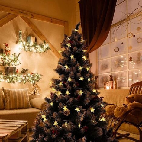 Guirlande lumineuse étoile 10 m 100 LED, 8 modes, étanche, prise secteur, décoration intérieur extérieur Noël mariage blanc chaud (1/3)