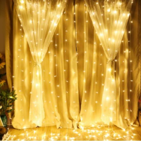 Guirlande lumineuse 3x3m, 300 LED, rideau lumineux intérieur/extérieur avec 8 modes et prise UE, étanche IP44, rideau lumineux LED pour la Saint-Valentin, les fêtes (blanc froid ou blanc chaud) (1/3)