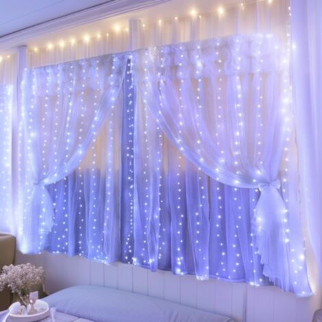 Guirlande lumineuse 3x3m, 300 LED, rideau lumineux intérieur/extérieur avec 8 modes et prise UE, étanche IP44, rideau lumineux LED pour la Saint-Valentin, les fêtes (blanc froid ou blanc chaud) (1/3)