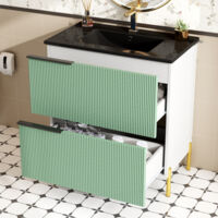 Meuble vasque de salle de bain avec lavabo en céramique, meuble vasque simple avec tiroirs en MDF, organisateur de salle de bain sur pied avec vasque, vert