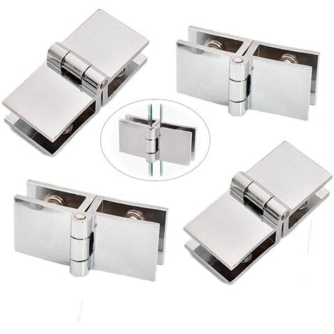 Rnemitery – Charnières de porte en verre 180° – Alliage de zinc – Épaisseur verre 5 à 8 mm – Lot de 4 charnières – Installation sans perçage