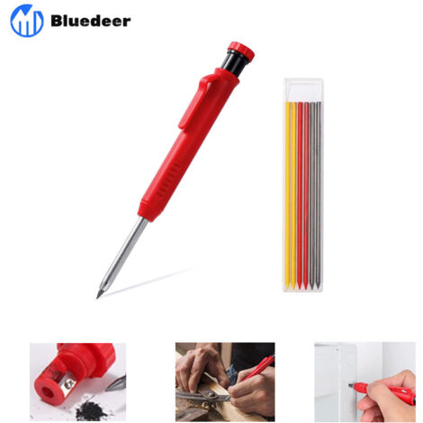 Bluedeer – Crayon menuisier avec 7 recharges – Pointe allongée pour marquage précis – Taille-crayon intégré – Compatible verre, métal, bois