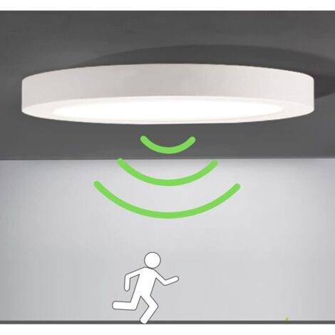 LED-Deckenleuchte mit Bewegungsmelder für Balkon, Garage, Eingangsbereich und Flur. Einfache Installation. Deckenleuchte, 6000 K Kaltweiß, 1200 lm, rund, Ø 22 cm, weiß. (1/5)