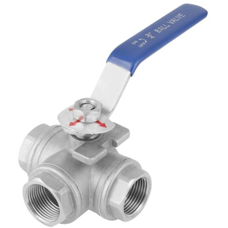 Memkey – 3-Wege-Kugelhahn aus Edelstahl SUS304 – DN20-Eingangsgewinde – 3/4"-Ausgangsgewinde – Rostbeständiger blauer Vinylgriff (1/5)